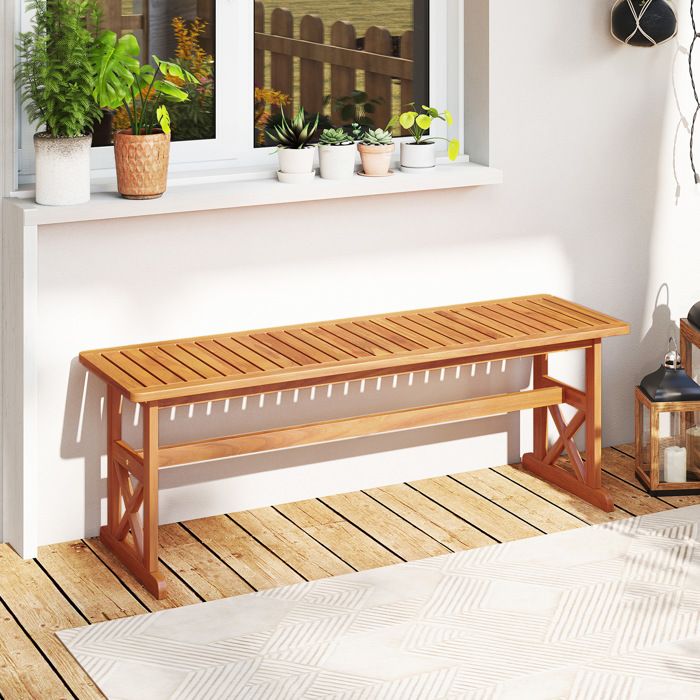 Banc Extérieur en Acacia de Jardin COSTWAY pour 2-3 Personnes Siège à Lattes sans Dossier Charge 360 KG Intérieur Extérieur