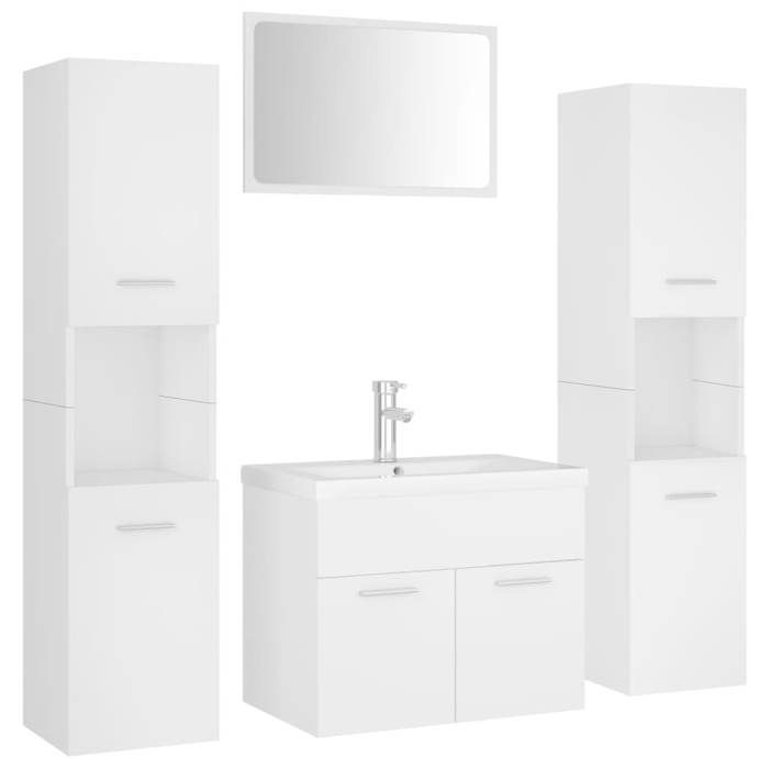 Ensemble de meubles de salle de bain - Cadre robust - ARMOIRE WC/SALLE DE BAIN COMPLETE - Blanc Aggloméré 60x15x37cm 621982 LH7129