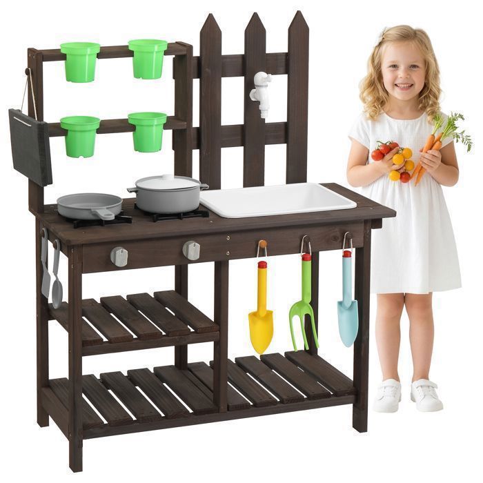 Cuisine Extérieur Enfants en Bois-LALAHO-Panneau Arrière avec ClôturePlaque de cuissonévier3 ans et plus735×31 × 935cm