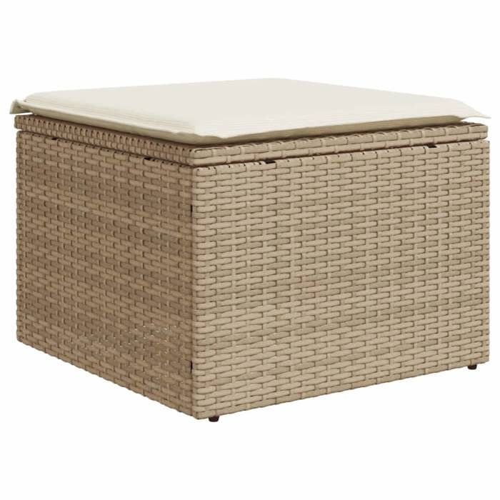 Beige Pouf dextérieur -  Tabouret de jardin avec coussin beige 55x55x37cm résine tressée m4023