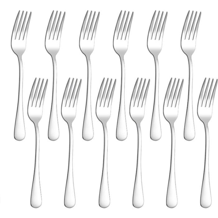 Lot De 12 Fourchettes De Table En Acier Inoxydable Finition Argent Poignée Ergonomique Pour Cuisine Et Salle À Manger