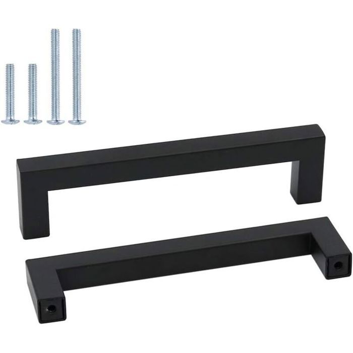 Lot 10 poignées meuble cuisine noires 128mm finition mate inox