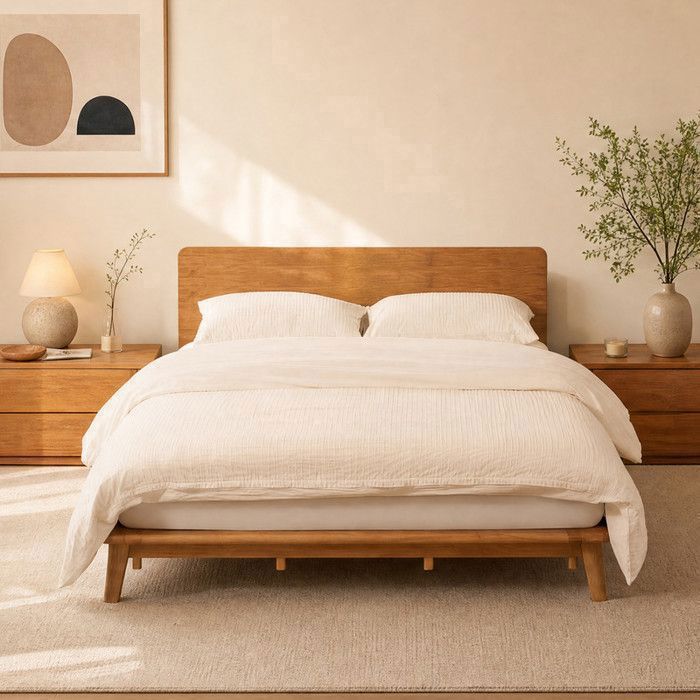 FlexiSpot Cadre de Lit Double 160x200 cm en Bois Massif Sommier à Lattes en Hévéa avec Espace de Rangement