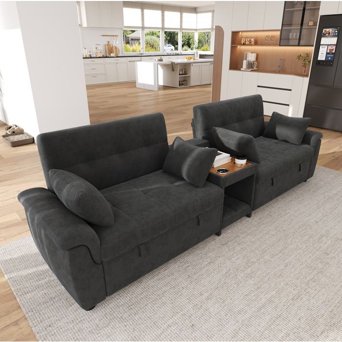 MEUBLIV Canapé convertible en U 284 x 138 x 89 cm chenille gris foncé double couchage coulissant 2 porte-gobelets