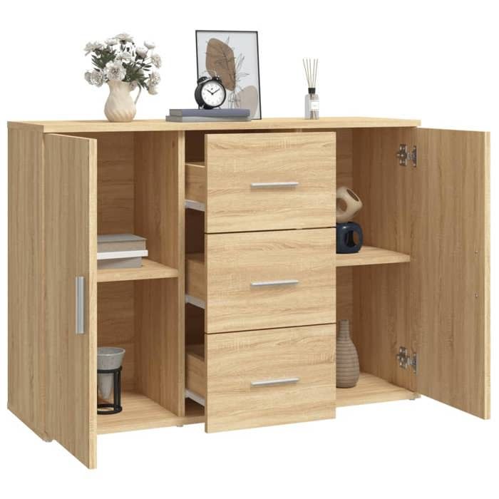 Buffet chêne sonoma 91x295x65 cm bois dingénierie_2 ans garantie_14627