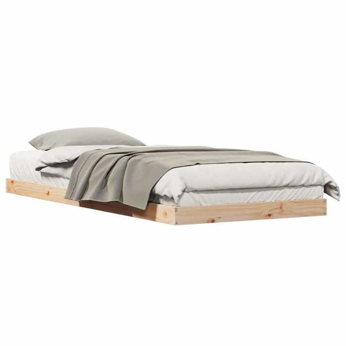 Cadre de Lit au Sol 1 place Naturel 90x220 cm en bois avec sommier à lattes inclus pour Chambre 150654