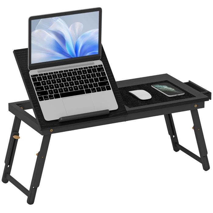 Table de lit pliable réglable en bambou plateau inclinable tiroir noir 835x33x34 cm