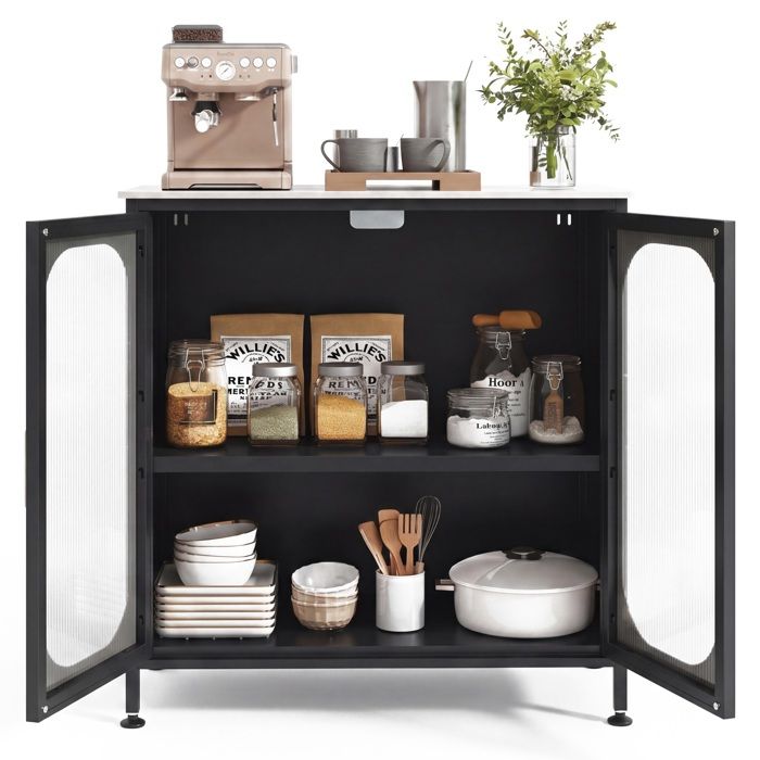 Buffet de Cuisine-GIANTEX-Meuble de Rangement avec 2 Portes-Dispositif Anti-Basculement-Pieds Réglables-83 x 42 x 85 5 CM-Noir Buffet de Cuisine-GIANTEX-Meuble de Rangement avec 2 Portes-Dispositif Anti-Basculement-Pieds Réglables-83 x 42 x 85 5 CM-Noir