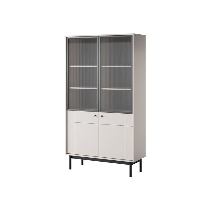 Vitrine - 3XE LIVING - 103 5 x 184 6 x 39 cm - Cachemire - Pieds métal noir - Scandinave