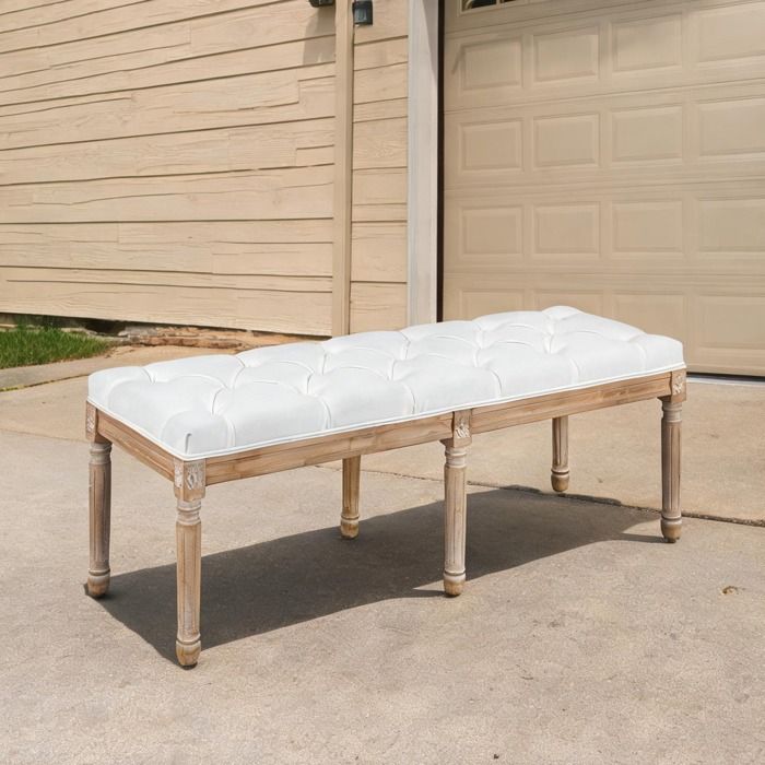 Chevet en Tissu aspect lin Crème 117 x 40 x 48 cm - Crème Tissu aspect lin 117 x 40 x 48 cm Ref