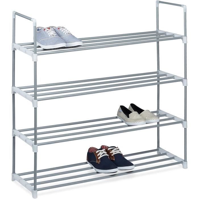 meuble à chaussures 4 niveaux, étagère à chaussures empilable en métal, 90.42 x 30.48 x 84.51 cm gris