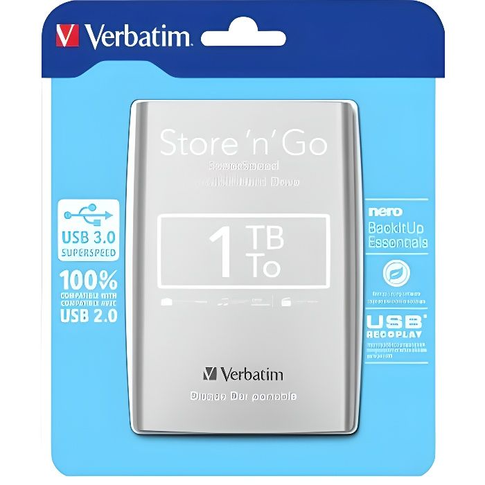 Disque dur externe VERBATIM Store'n'Go - 1 To - USB 3.0 - 2.5\