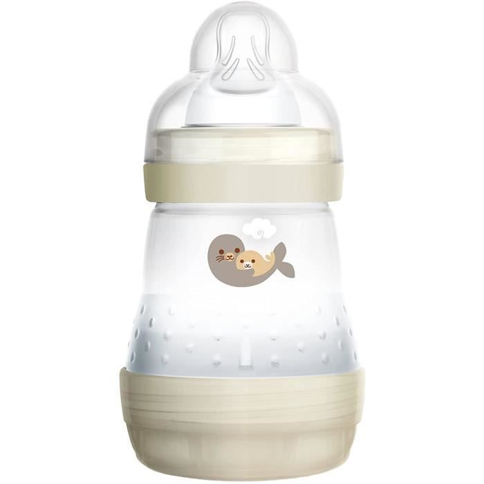 gourde pour bébé avec tétine taille 1 phoque 260 ml bouteille de lait avec valve de fond innovante contre les coliques dès la naissance MAM Easy Start Biberon anti-colique pour bébé 