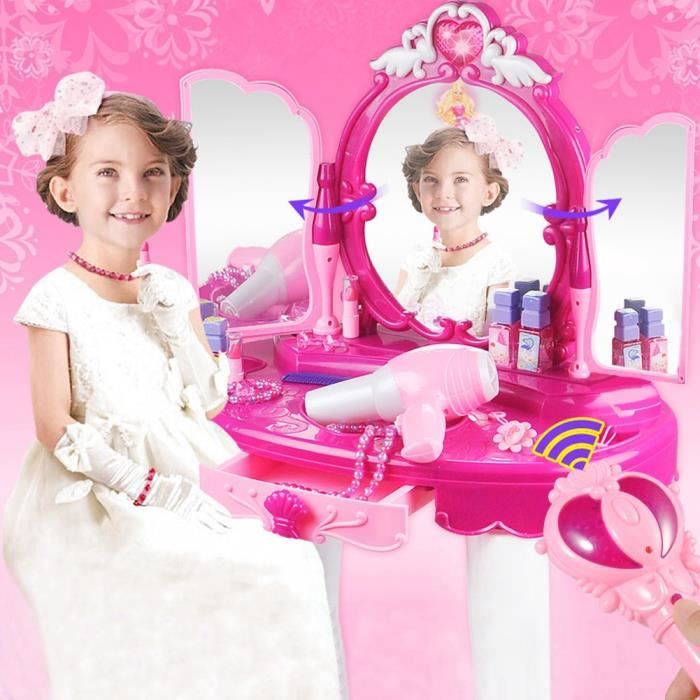 Set de Jouet de Coiffeuse Princess avec Tabouret Miroir Sèche
