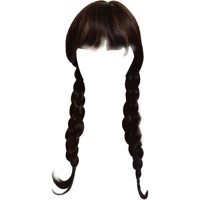 Perruque Mercredi Addams - Noire Avec Tresses Et Frange Pour Cosplay Halloween Déguisement