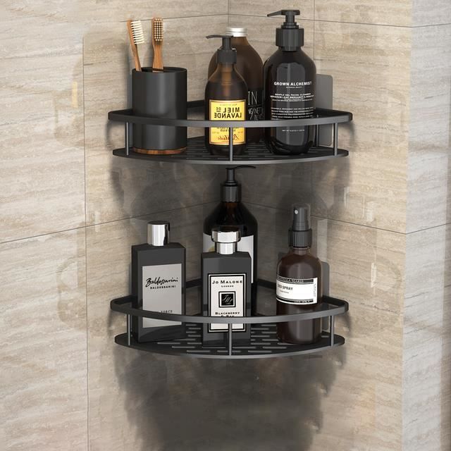Kit De 2 étagères De Douche Sans Perçage KITSURE – Adhésif Puissant, Rangement Salle De Bain, Noir 11.7 X 29.9 X 5.5 Cm