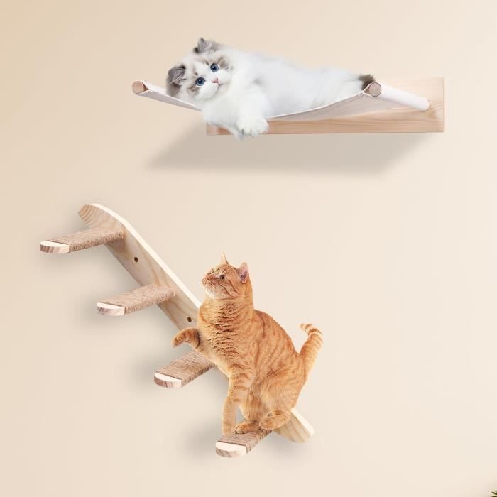 Étagère Murale SBY Pour Chat M (38x29,5cm) - Perchoir En Bois Naturel 15mm - Plateforme Escalade Chat - Supporte +15kg