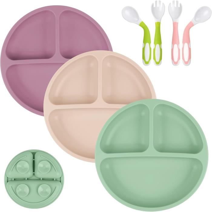 Assiette Bébé Ventouse En Silicone 3 Compartiments - 100% Sans BPA, Micro-ondes Et Lave-vaisselle Safe - Dimensions 15x23x3.5 Cm - Bleu - 9