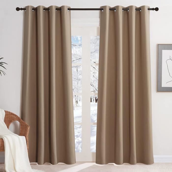 HOMEIDEAS Lot de 2 rideaux occultants gris pour porte de terrasse