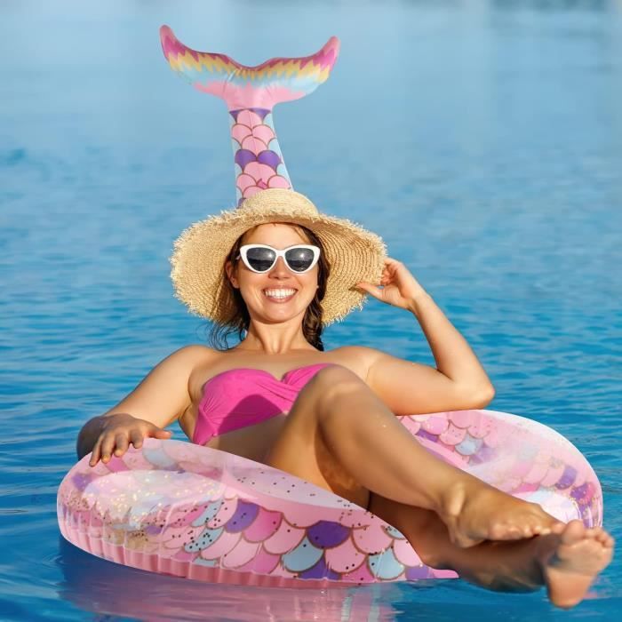Bouée Sirène Piscine Bouée Sirène Gonflable Piscine - 130x130cm - Vinyle Résistant - Pour Enfants Et Adultes - Bleu/Rose Accessoire Piscine Enfant