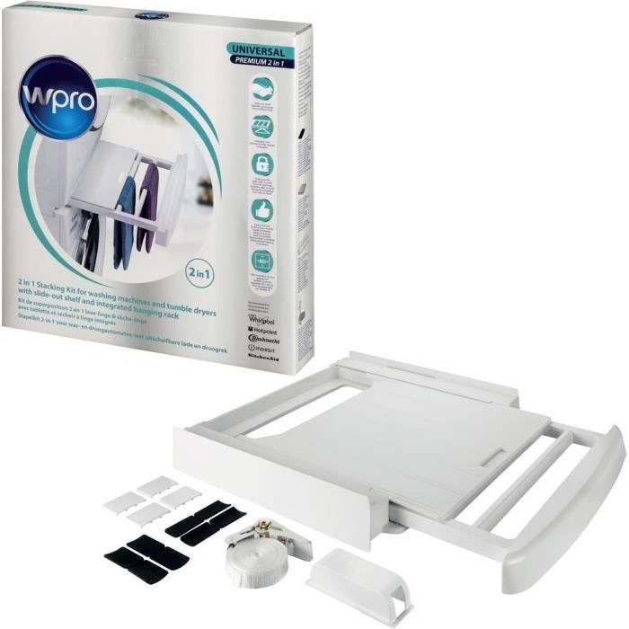 Wpro Sks101 Accessoires pour machines à laver et sèche-linge, kit d'empilage avec étagère, compatible avec entre la machine à lav