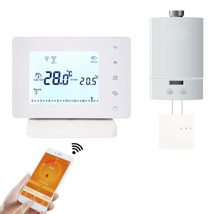 WiFi et RF Sans fil Thermostat de salle de bains Chaudière à gaz murale Chauffage Télécommande Régulateur de température Programmable 