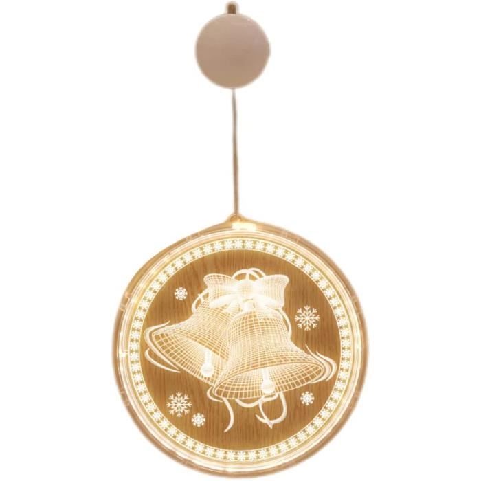 Fenêtre Décorative De Noël, 10 Led Rideau Lumineux Blanc Chaud À Piles Avec Ventouses, Minuterie