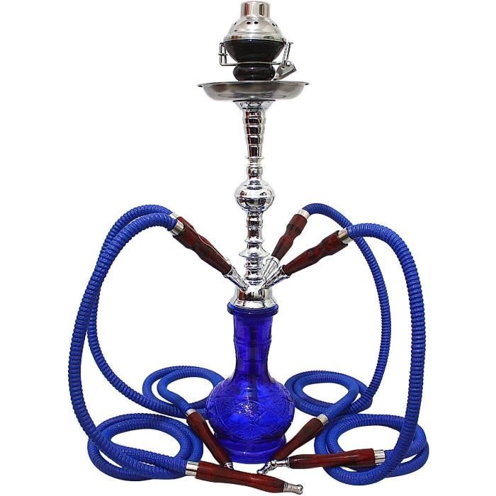 Chicha NARGUILE sans tabac sans nicotine 56cm Bleu 4-Sorties shisha ...