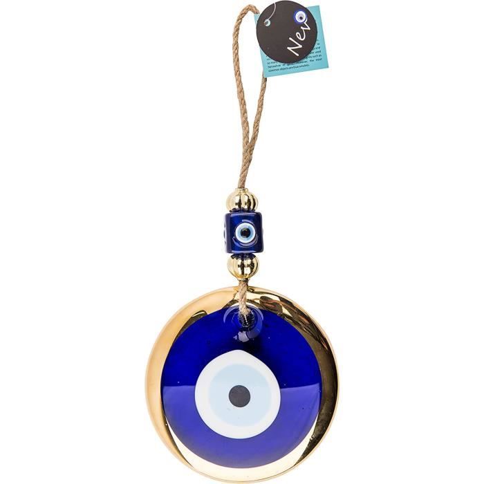 Nazar Boncuk Evil Eye Décoration Murale En Verre Avec œil Turc 13 Cm Avec Cadre Doré [716