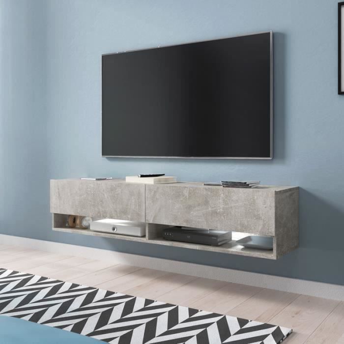 Meuble Tv Suspendu Blanc Laqué 140 Cm Meuble Tv Meuble De Salon Wander 140 Cm Beton Avec Led
