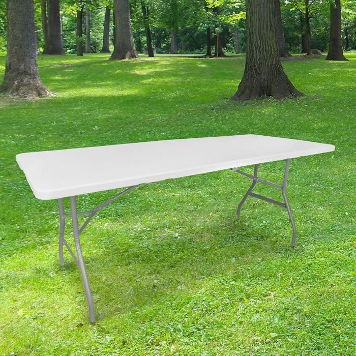 Tables de jardin Table Pliante 180 cm d'Appoint Rectangulaire Blanche -  Table de Camping 8 personnes L180 x l74 x H74cm 100084