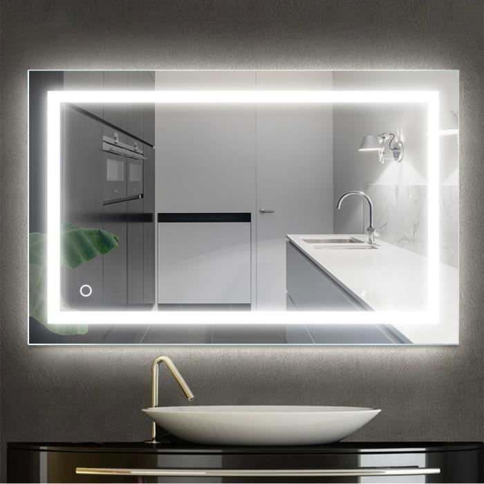 Yipeema Miroir de Salle de Bain 80 x 60 cm Miroir de Courtoisie à Induction Miroir Mural LED Étanche IP44 - Éclairage Blanc Froid