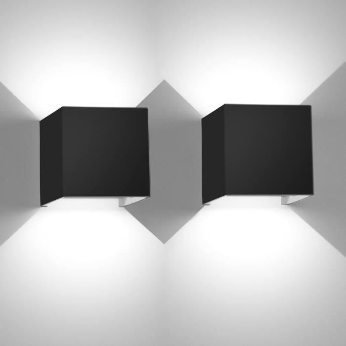U DO 2Pcs Applique Murale Luminaire en Aluminium Noir LED 12W Lumière Froide Lampe de Mur design Moderne