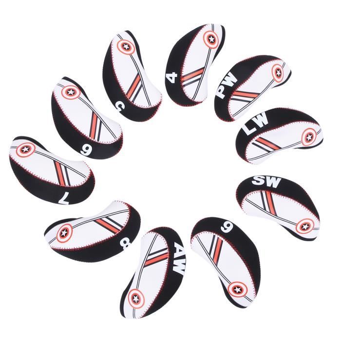 10 pièces néoprène noir rouge étanche Golf fer Club couvre-chef Putter couverture de tête accessoire de divertissement sportif