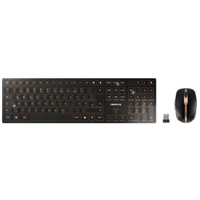 Ensemble clavier et souris CHERRY DW 9000 SLIM - Sans fil - 2.4 GHz Bluetooth 4.0 - Noir et bronze