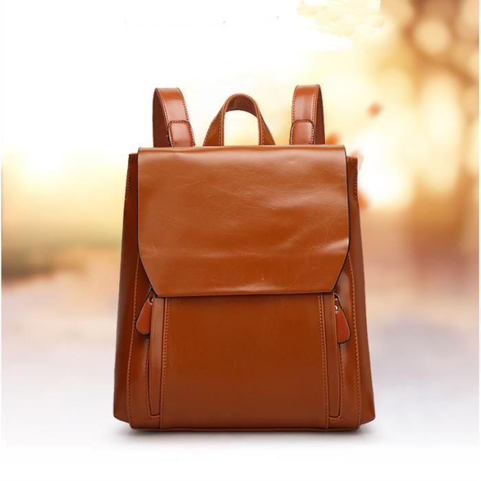 Sac à Dos Femme Ville – Marron Souple – Avec Petite Poche Portable Et Bretelles Réglables