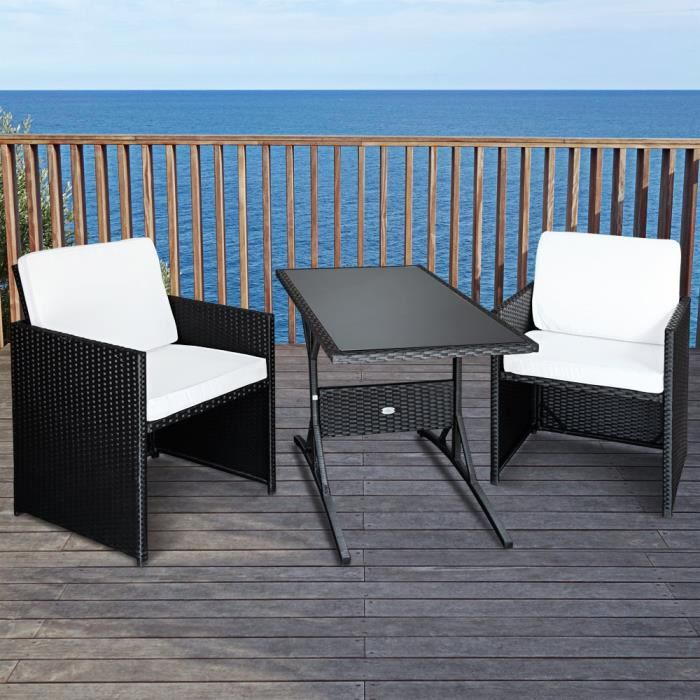 Ensemble table et chaises en polyrotin 7 pièces Set patio Coussins 7cm Extérieur