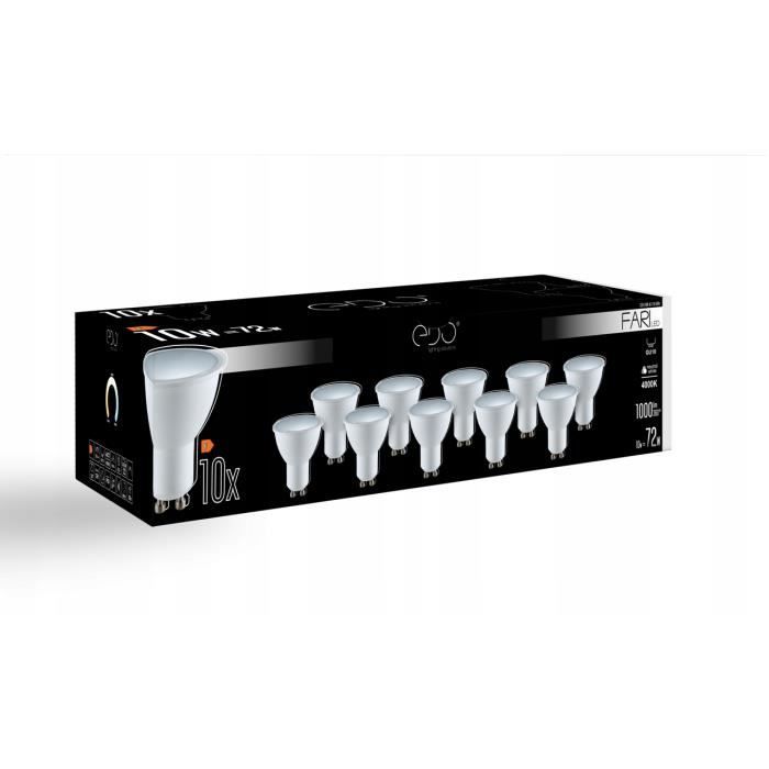 Lot De 10 Ampoules LED GU10 10W 3000K Blanc Chaud - 1000 Lm, Angle 120° - Marque EDO, Garantie 2 Ans