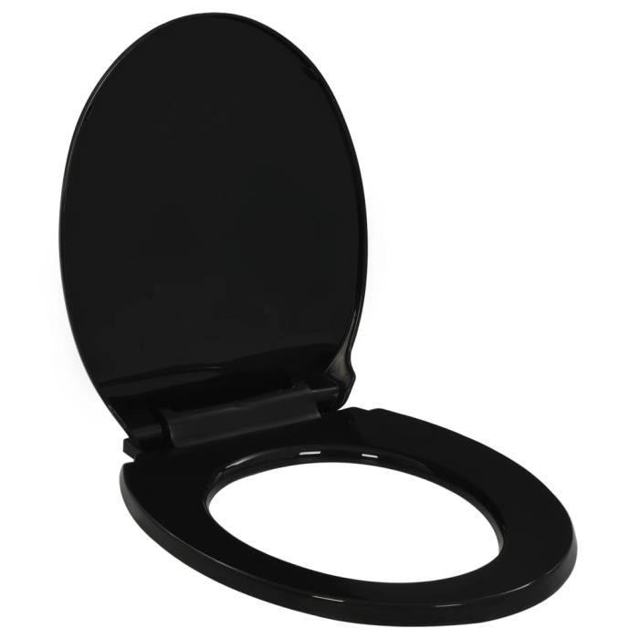 Abattant WC Fermeture Douce Noir - Siège Toilette Ovale Bois Antibactérien Avec Charnières Chromées