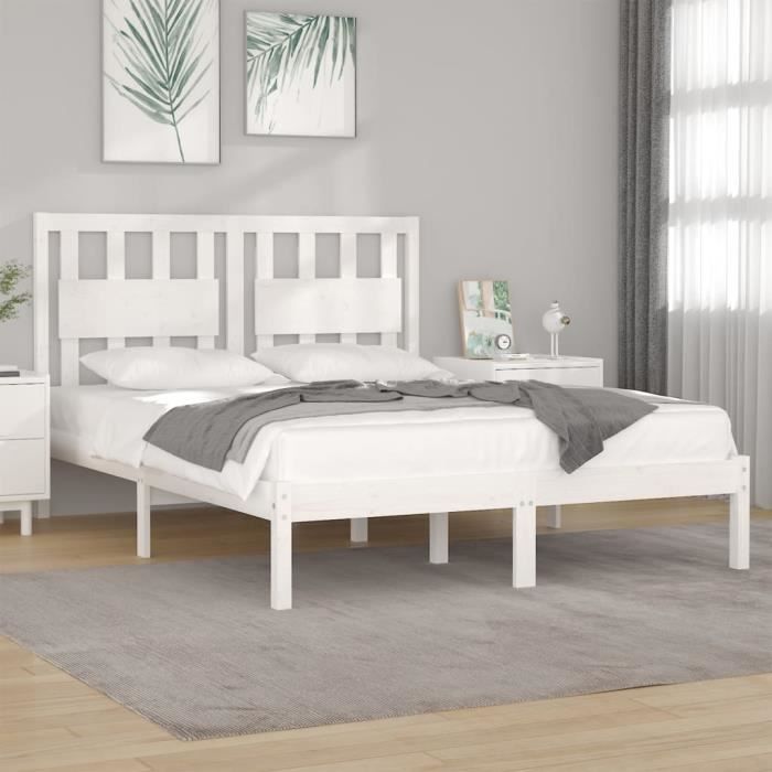 famirosa cadre de lit blanc bois de pin massif 200x200 cm-954