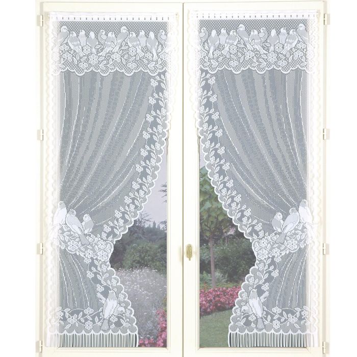Paire De Rideaux "Bonne Femme" Blanc En Polyester - Finition Macramé - Dimensions 95 X 120 Cm - Avec Embrasses - 4
