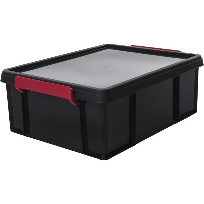 IRIS OHYAMA Boîte de rangement empilable avec couvercle - Multi Box - MBX-18 - Plastique - Noir, rouge et transparent - 18 L