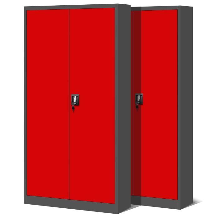 set de 2 armoire de bureau métallique 4 étagères tôle d'acier revêtement en poudre 195 cm x 90 cm x 40 cm (anthracite/rouge)