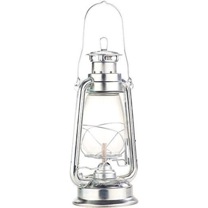 Lampe-tempête rétro à pétrole 30 cm Amalia - aspect Zinc - Gris - LUNARTEC - Vintage - Verre