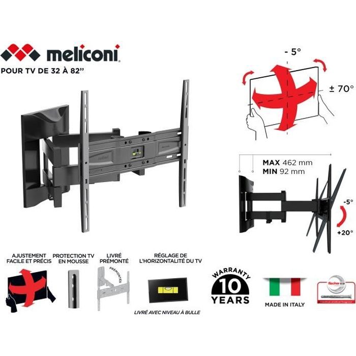 Meliconi 480866 Support Mural Tv Pantographe Slim 400 Sdrp Plus Pour Tv De 32 A 80 81 203 Cm Cable Fixation Support Tv Avis Et Prix Pas Cher Cdiscount