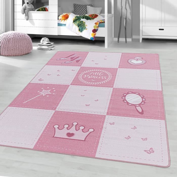 Mani Textile Tapis Étoile Rose 100x150cm - Tapis Enfant Doux Et Antidérapant
