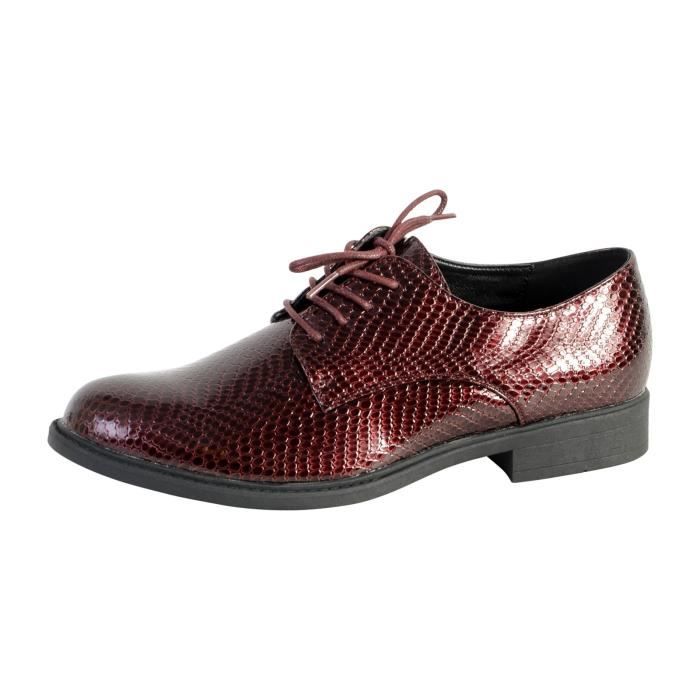 Chaussure Derby Femme - The Divine Factory TDF3123 - Confortable et élégante - Bordeaux
