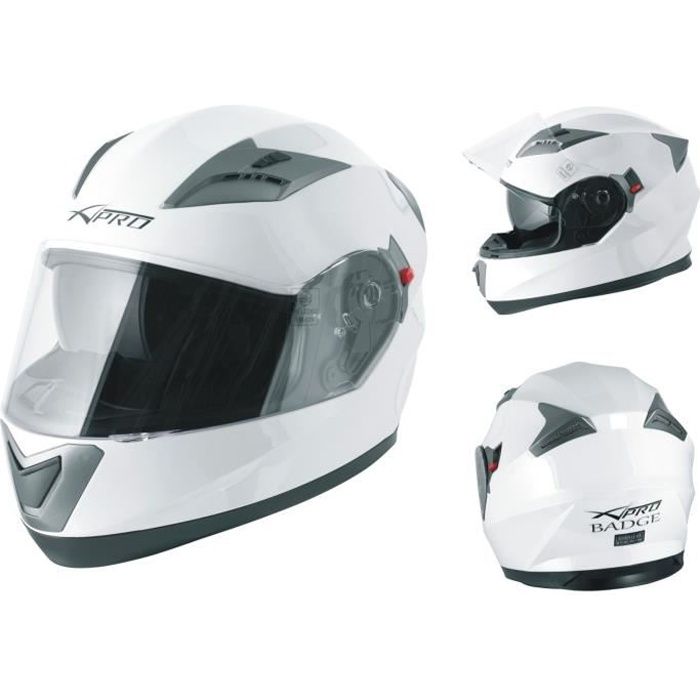 A-pro Casque Homologu/é Integral Moto Scooter Pare-soleil int/égr/é Touring Blanc M