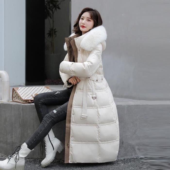 Manteau Femme Nouvelle mode Hiver Loisir version longue elegant collier de fourrure Blanc ZC Blanc Cdiscount Pret a Porter