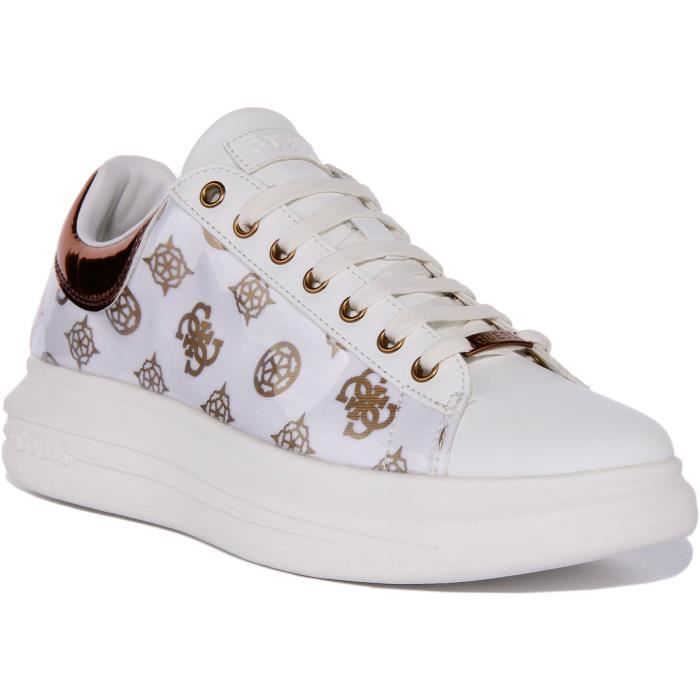 Guess Guess Vibo Baskets à lacets en synthétique 4G à logo imprimé pour femmes en blanc bronze (Blanc Bronze 38)